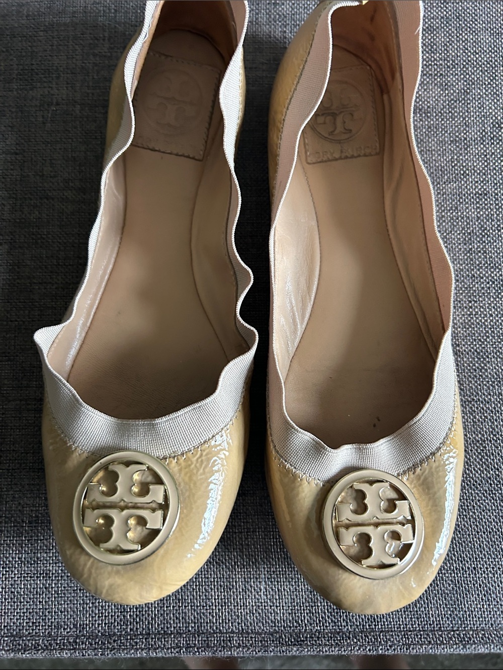 Tory Burch Yellow Patent Leather Logo Ballet Flats